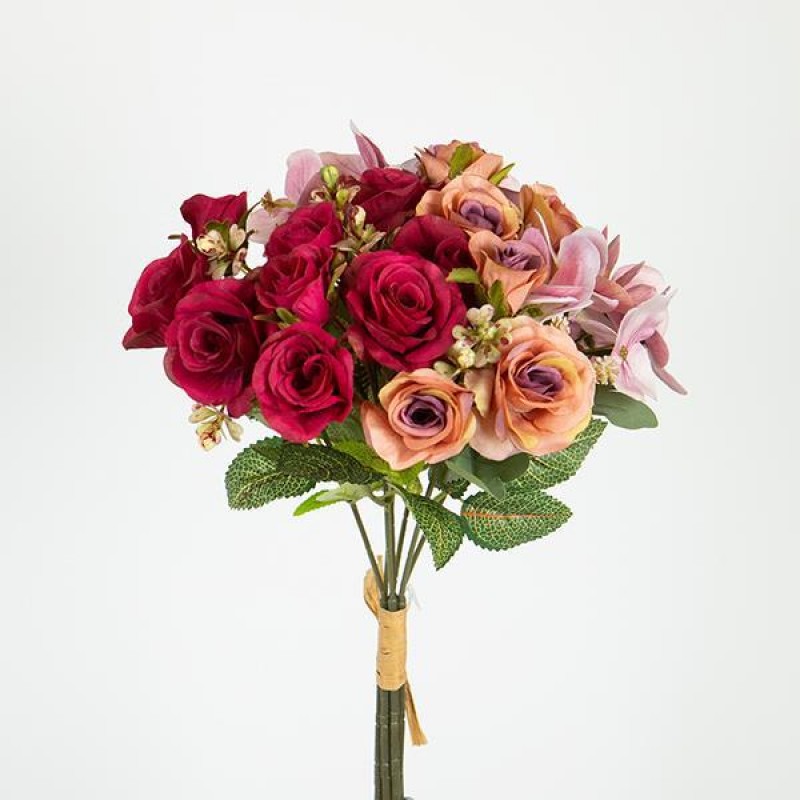 ROSACEAE- HYDRAGEA BOUQUET, RED-PEACH, 36cm 758-10038