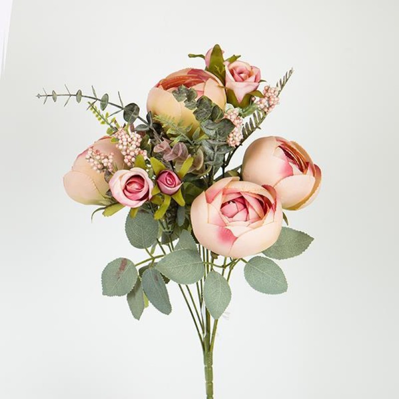 ROSE-EUCALYPTUS BOUQUET, 9 BRANCHES, PINK, 50cm 758-10054