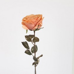 FLOWER ROSE , PEACH WITH GLITTER, 65cm 758-12141 FLOWER ROSE , PEACH WITH GLITTER, 65cm 758-12141