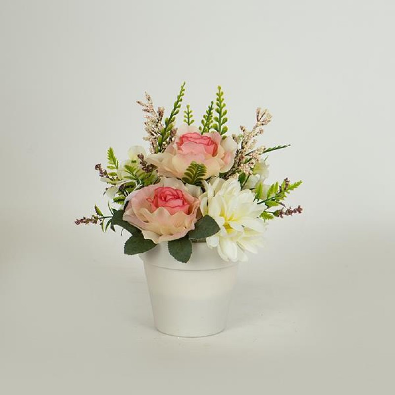 MIX FLOWERS IN A POT, CREAM-PINK, 24cm 758-14051