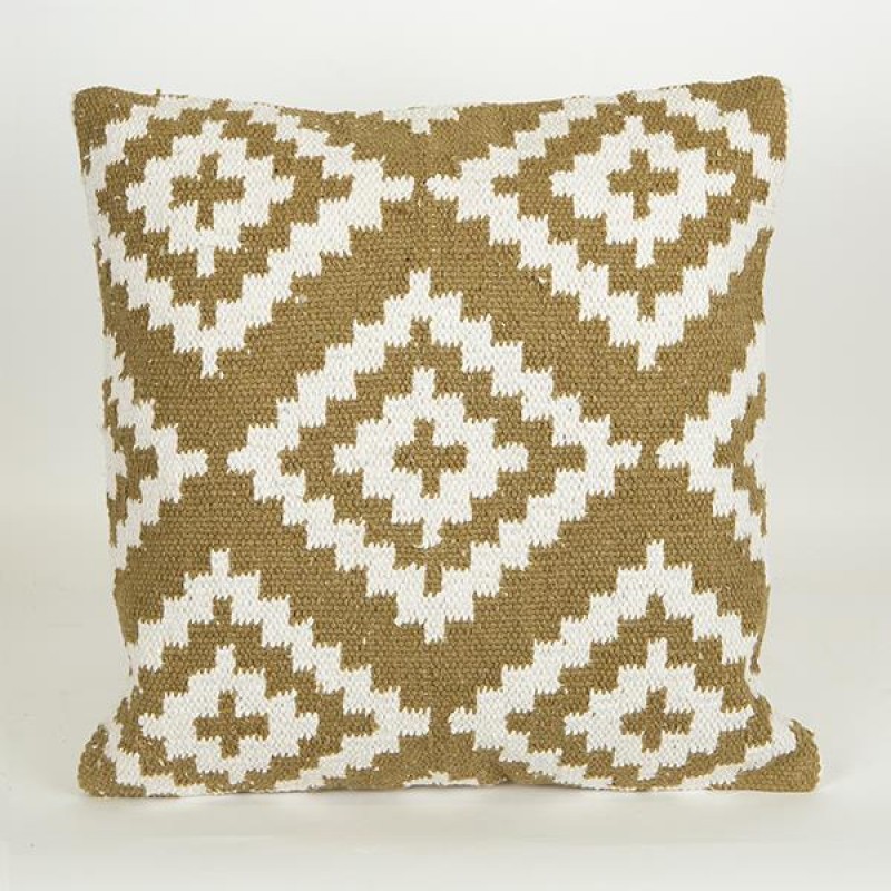 CUSHION,  WITH  FILLER, COTTON- WOVEN, GREEN-WHITE, 45x45cm 759-10013