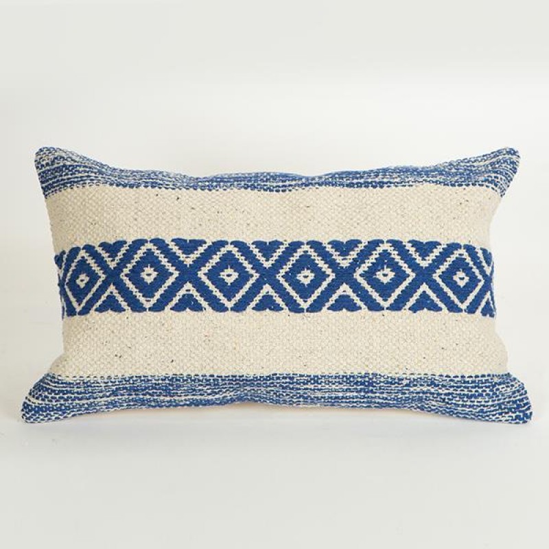 CUSHION,  WITH  FILLER, COTTON- WOVEN, WHITE- BLUE, 30x50cm 759-10020