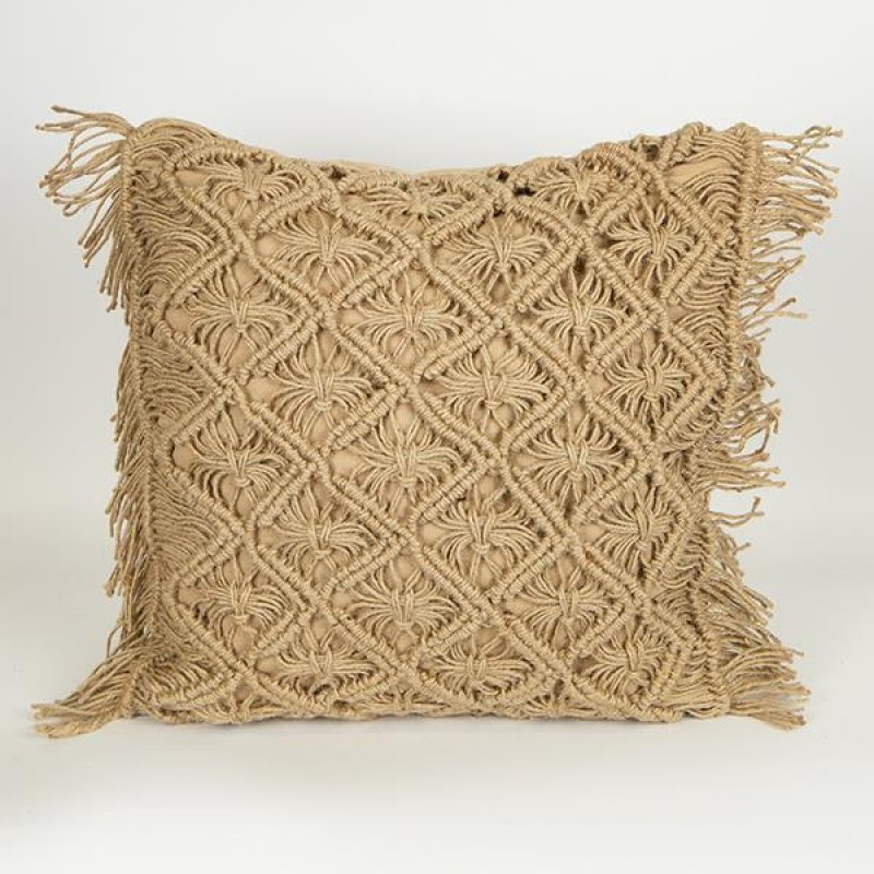 CUSHION,  WITH FILLER,  JUTE  WITH  FRINGES,  NATURAL, 45x45cm 759-10023