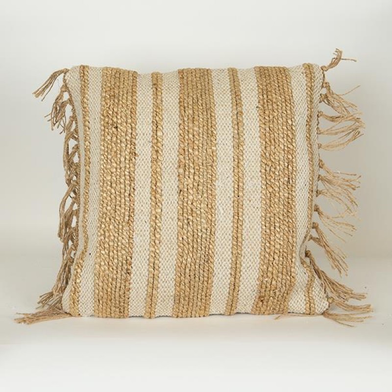 CUSHION,  WITH FILLER,  JUTE  WITH  FRINGES,  NATURAL-BEIGE, 45x45cm 759-10026