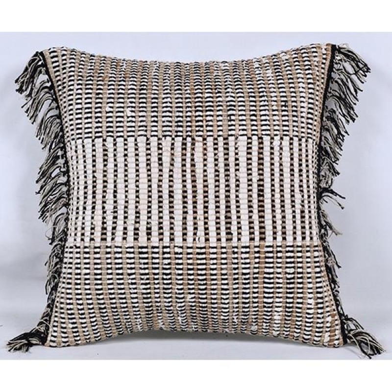 CUSSION, WITH FILLING AND FRINGES, COTTON  WOVEN, BLACK-GREY, 45x45CM 759-10032