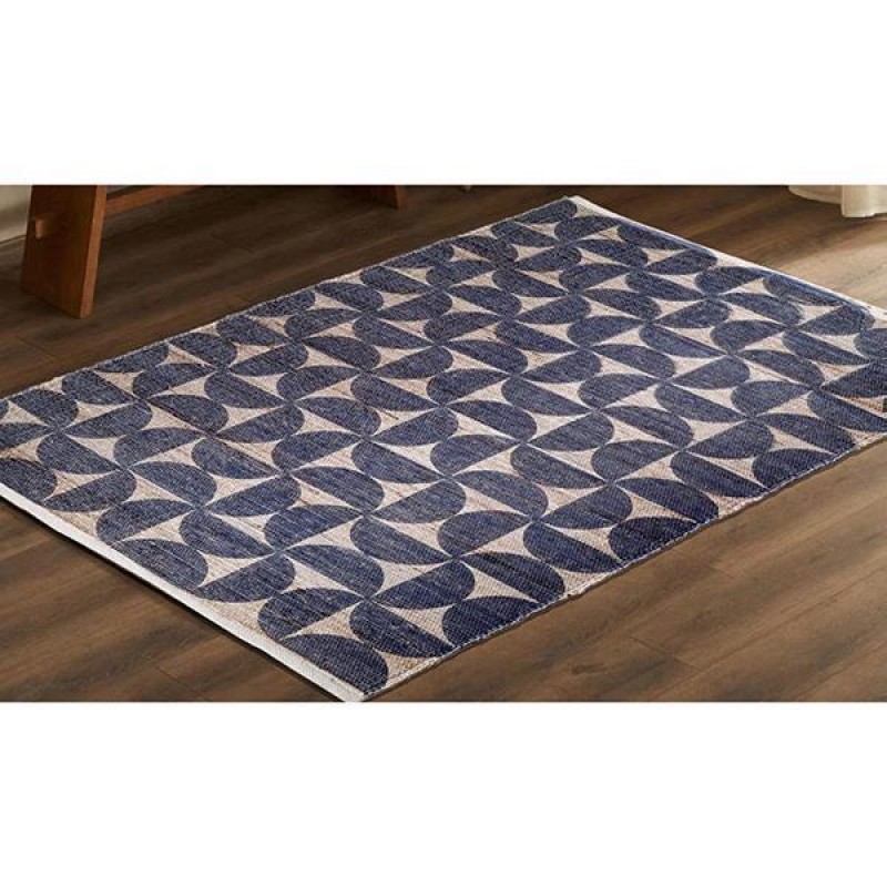 RUG, JUTE WITH HEMME, NATURAL-BLUE, 120x180cm 759-12018