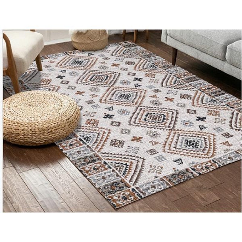 RUG, COTTON-WOVEN HEMMED, WHITE-MULTICOLOR, 120x180cm 759-12019