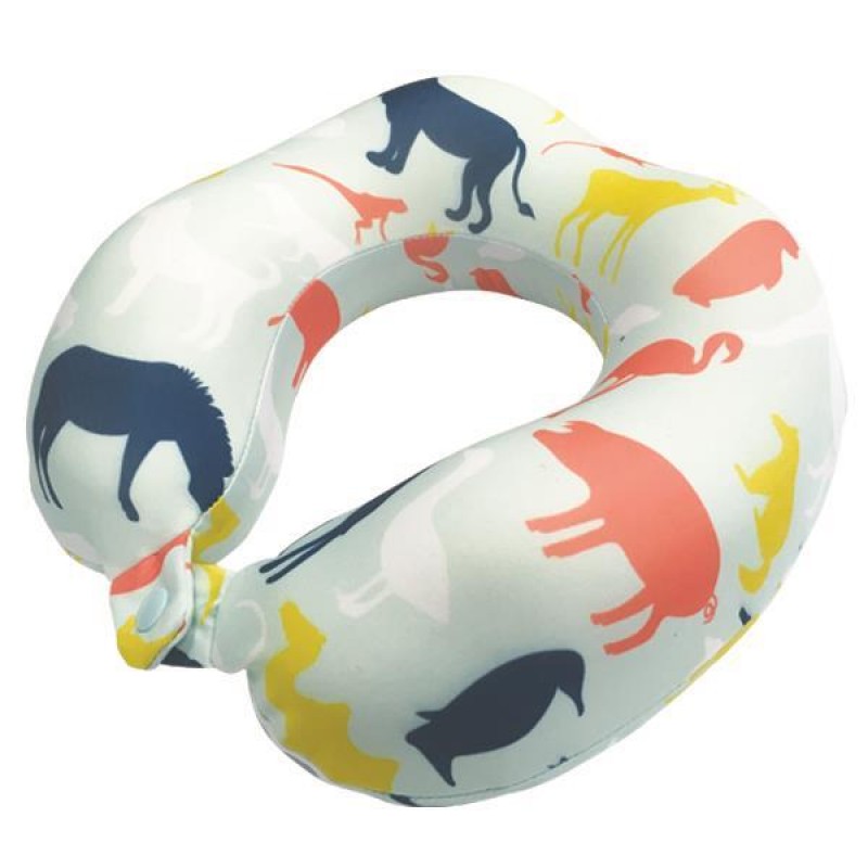 CHILD TRAVEL NECK PILLOW WITH MEMORY FOAM LIGHT BLUE WITH ANIMALS 920-30008