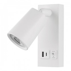WHITE WALL MOUNTED READING LIGHT FOR BED WITH USB -TYPE C 5W 3000K 150X80X145mm 145-22071 WHITE WALL MOUNTED READING LIGHT FOR BED WITH USB -TYPE C 5W 3000K 150X80X145mm 145-22071