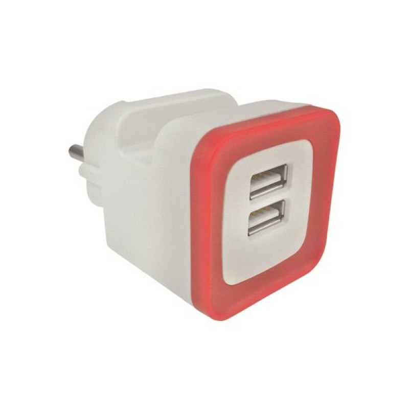 ADAPTOR FROM SCHUKO TO 2 USB 5V DC 2,4A RED 147-09001