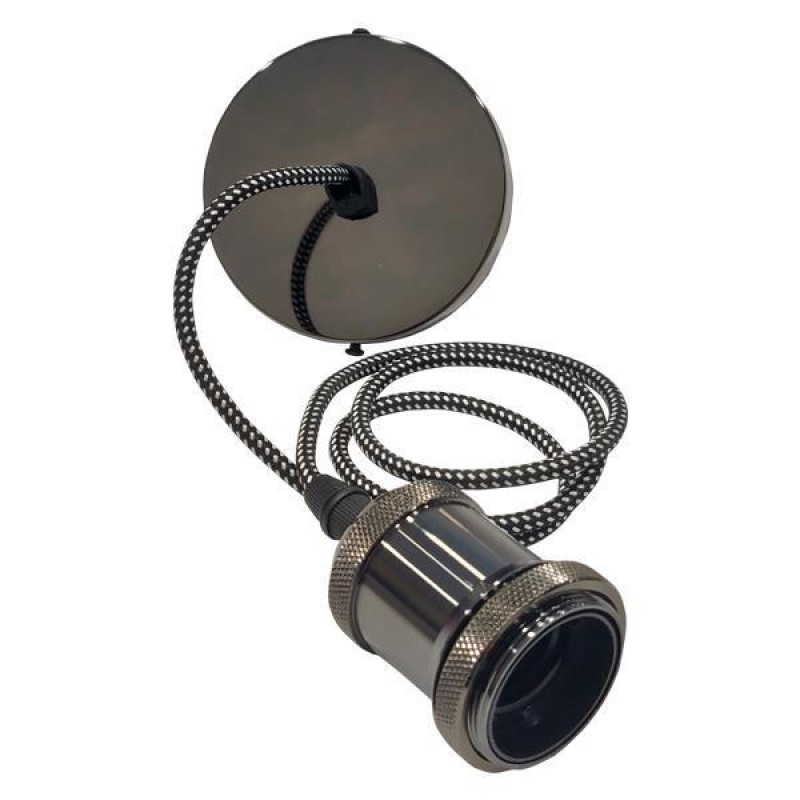 LAMPHOLDER IRON CUP PLATE BLACK WITH CABLE WHITE-BLACK FULL 147-23152