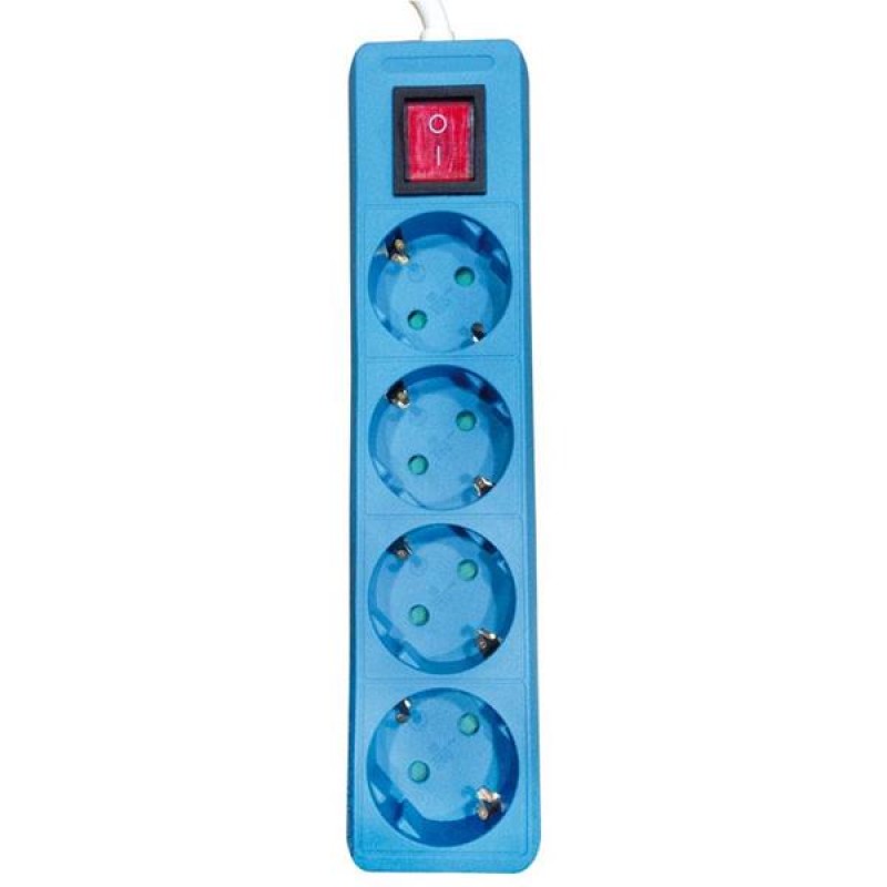 SOCKET 4 SCHUKO HOLES CABLE 3X1,5mm EXTENSION 2m BLUE WITH SWITCH & SHUTTER PROTECTION 147-62072