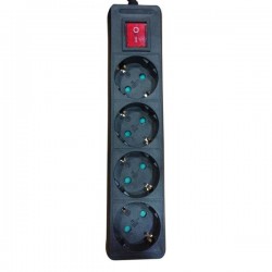 SOCKET 4 SCHUKO HOLES CABLE 3X1,5mm EXTENSION 2m BLACK WITH SWITCH & SHUTTER PROTECTION 147-62074 SOCKET 4 SCHUKO HOLES CABLE 3X1,5mm EXTENSION 2m BLACK WITH SWITCH & SHUTTER PROTECTION 147-62074