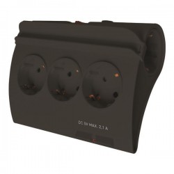 РАЗКЛОНИТЕЛ 5 SCHUKO ГНЕЗДА, 1.5M, ЧЕРЕН, С КЛЮЧ, 2 USB, СТЕНД ЗА ТЕЛЕФОН, ЗАЩИТА ОТ ПРЕГРЯВАНЕ