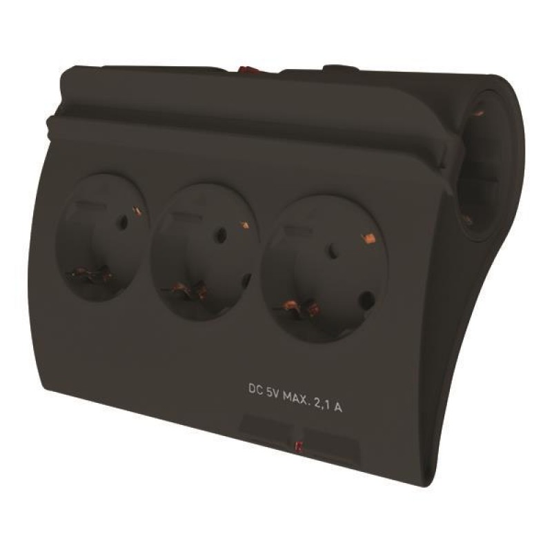РАЗКЛОНИТЕЛ 5 SCHUKO ГНЕЗДА, 1.5M, ЧЕРЕН, С КЛЮЧ, 2 USB, СТЕНД ЗА ТЕЛЕФОН, ЗАЩИТА ОТ ПРЕГРЯВАНЕ