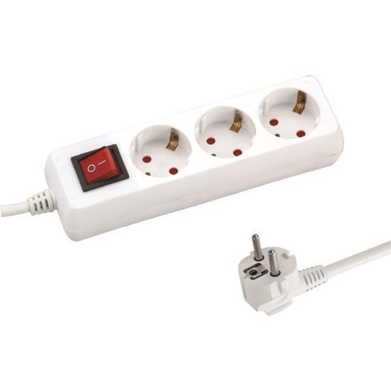 SOCKET 3 SCHUKO HOLES CABLE 3X1,5mm EXTENSION 5m WITH SWITCH & SHUTTER PROTECTION 147-62250