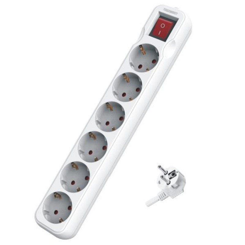 SOCKET 6 SCHUKO HOLES CABLE 3X1,5mm EXTENSION 5m WITH SWITCH & SHUTTER PROTECTION 147-62253