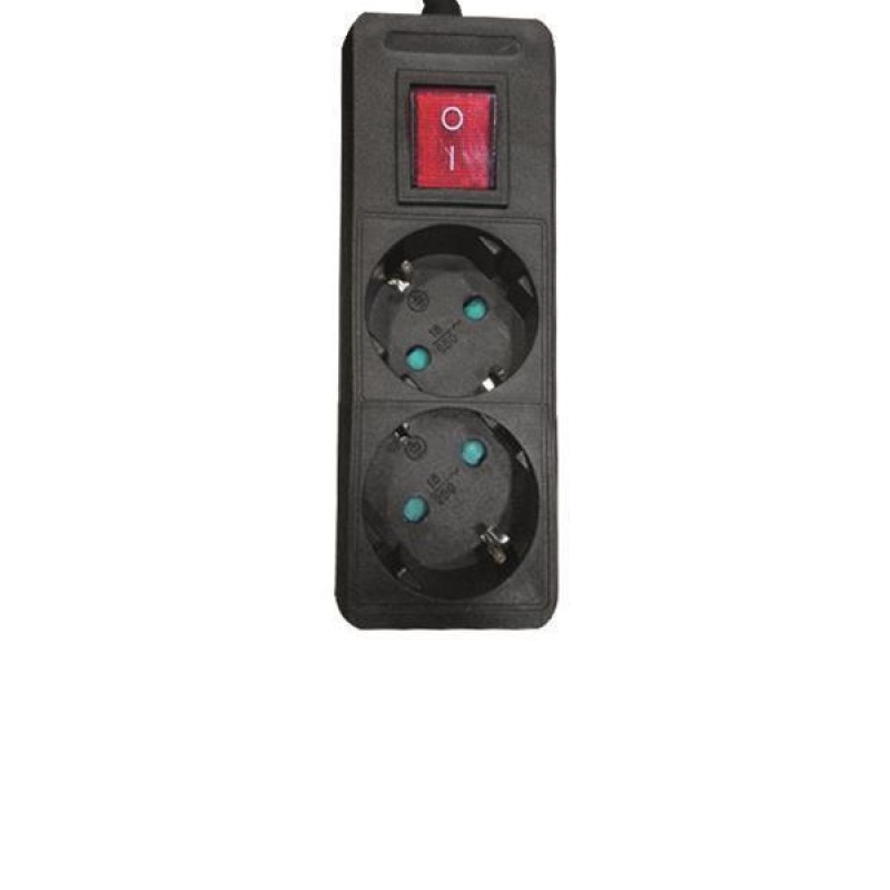 SOCKET 2 SCHUKO HOLES CABLE 3X1,5mm EXTENSION 1,5m BLACK WITH SWITCH & SHUTTER PROTECTION 147-62260