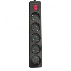 SOCKET 5 SCHUKO HOLES CABLE 3X1,5mm EXTENSION 1,5m BLACK WITH SWITCH & SHUTTER PROTECTION 147-62263 SOCKET 5 SCHUKO HOLES CABLE 3X1,5mm EXTENSION 1,5m BLACK WITH SWITCH & SHUTTER PROTECTION 147-62263