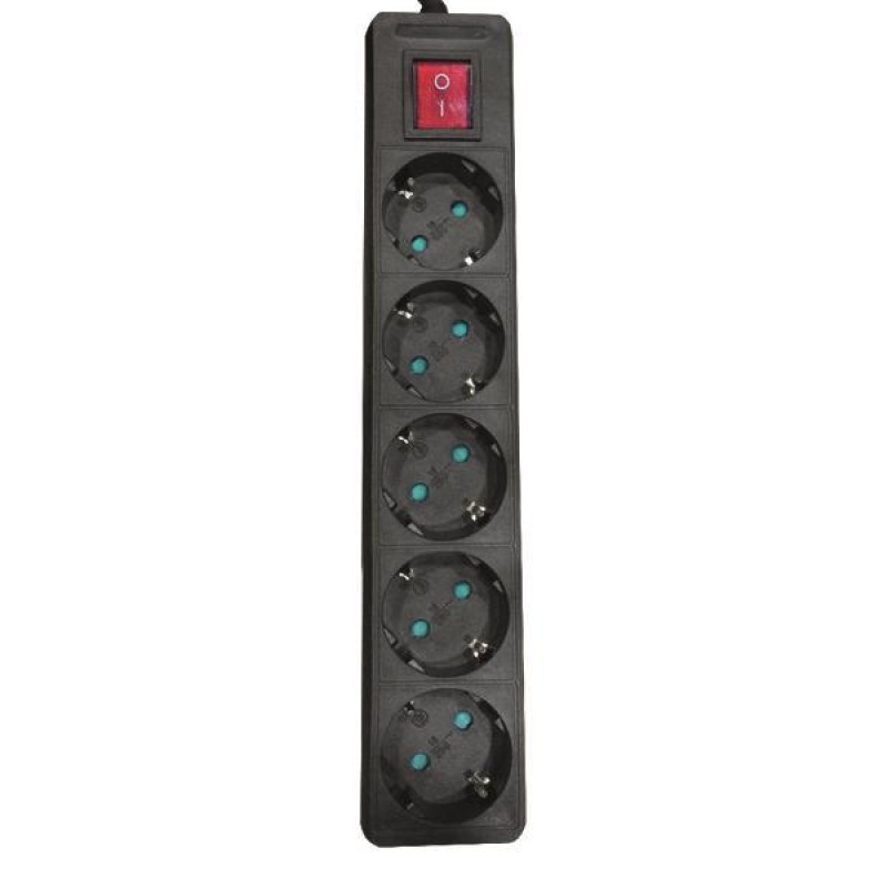 SOCKET 5 SCHUKO HOLES CABLE 3X1,5mm EXTENSION 1,5m BLACK WITH SWITCH & SHUTTER PROTECTION 147-62263