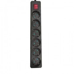 SOCKET 6 SCHUKO HOLES CABLE 3X1,5mm EXTENSION 1,5m BLACK WITH SWITCH & SHUTTER PROTECTION 147-62264 SOCKET 6 SCHUKO HOLES CABLE 3X1,5mm EXTENSION 1,5m BLACK WITH SWITCH & SHUTTER PROTECTION 147-62264