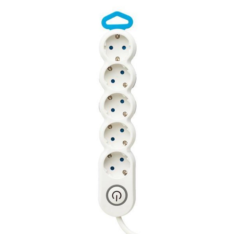SOCKET 5 SCHUKO HOLES CABLE OVAL 3X1,5mm EXTENSION 1,5m WITH SWITCH & SHUTTER PROTECTION 147-62412