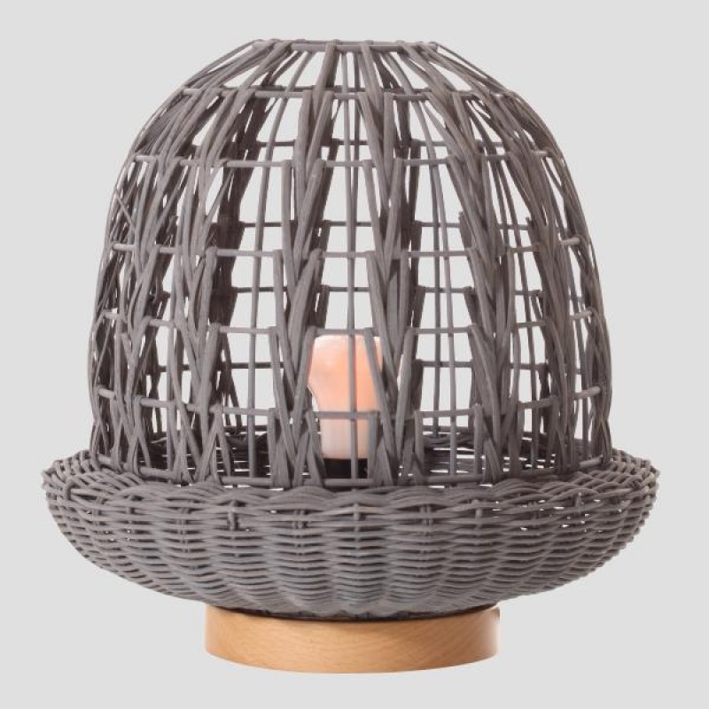 TABLE LAMP E27 BASE WOOD & RATTAN  Φ29x30 GREY 144-78000