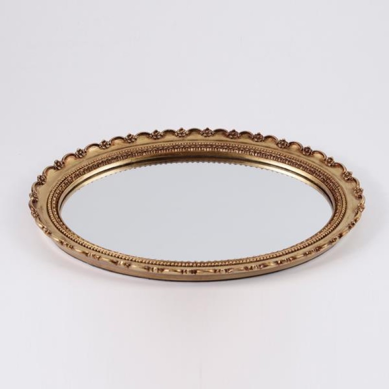 TRAY WITH MIRROR, POLYRESIN, GOLG, 35.2x25.7x2.5cm 752-16133