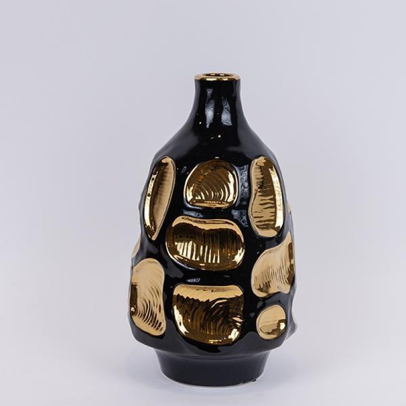 VASE, CERAMIC, BLACK-GOLD, 18.5x18.5x33.2cm 752-20422