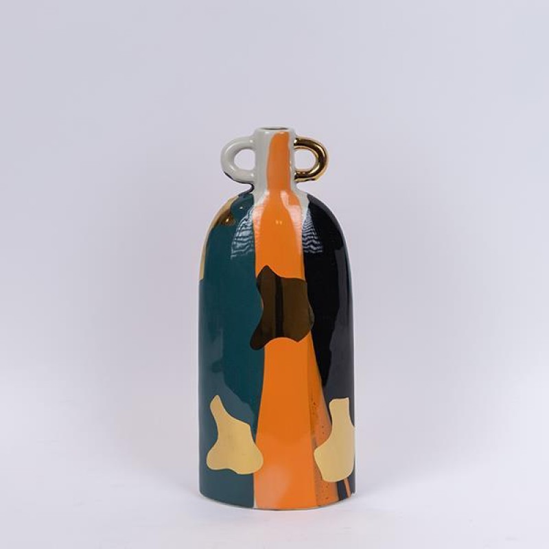 VASE, CERAMIC, TERRACOTTA- DARK GREEN-GOLD, 15.5x9.5x36.5cm 752-20424