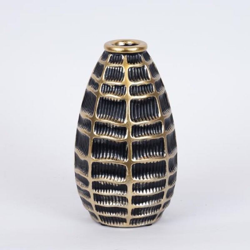 VASE, POLYRESIN, GOLD - BLACK, 11.5x11.5x19.9cm 752-21114