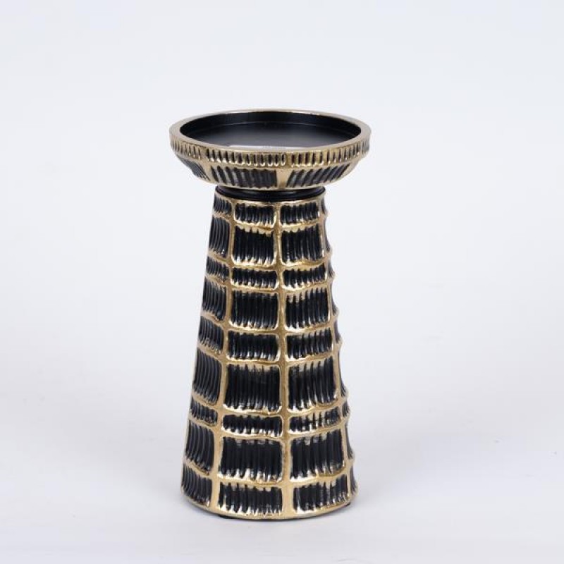 CANDLESTICK, POLYRESIN, BLACK-GOLD, 9x9x17.5cm 752-26060