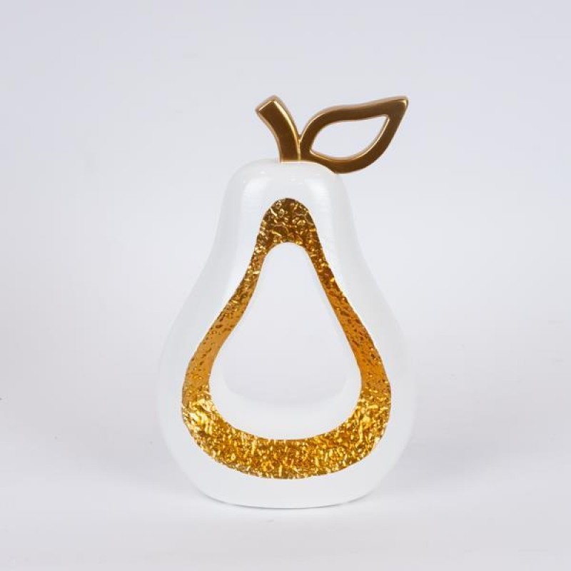 DECORATIVE PEAR, POLYRESIN, WHITE - GOLD, 16.8x8.5x24.8cm 752-28608