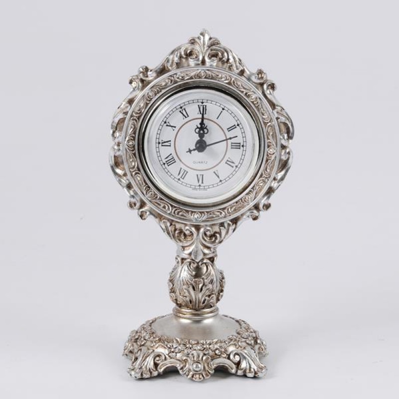 TABLE CLOCK, POLYRESIN, SILVER, 11.8x10x22cm 753-12031