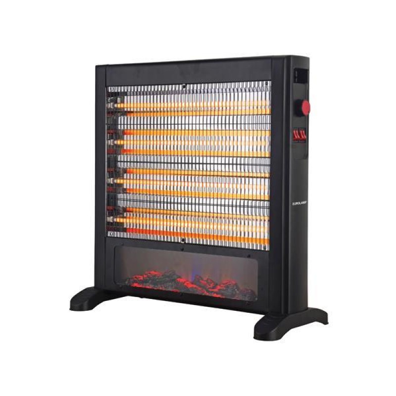 QUARTZ HEATER 2400W BLACK WITH THERMOSTAT AND FLAME EFFECT 300-41406