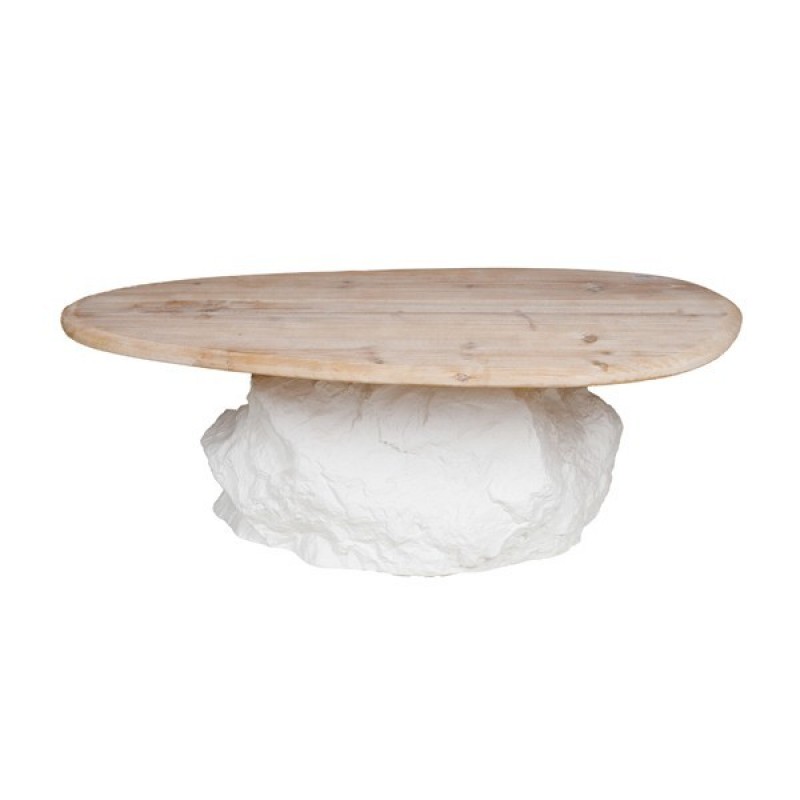 COFFE TABLE, WOODEN-ΠΟΛΥΡΕΖΙΝ, WHITE-NATURAL, 105x63x35cm 810-00020