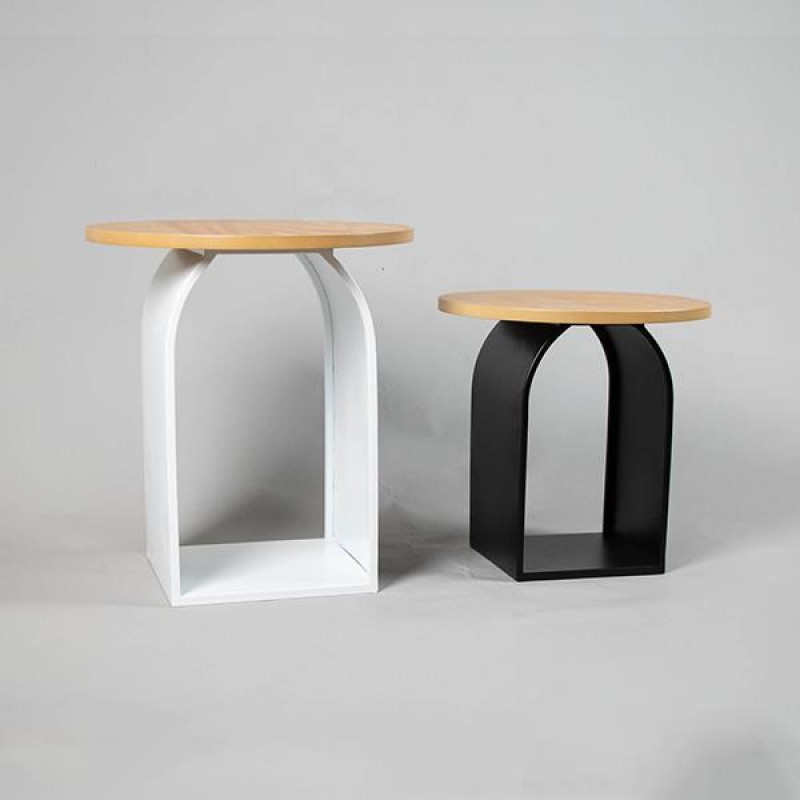 S/2 SIDE TABLE, METAL-WOOD, WHITE-NATURAL-BLACK, 40x40x45cm, 35x35x35cm 810-00036