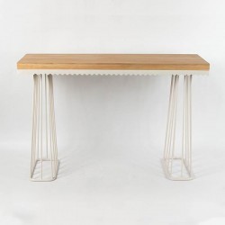 TABLE, METAL-WOOD, WHITE-NATURAL, 120x40x79cm 810-00037