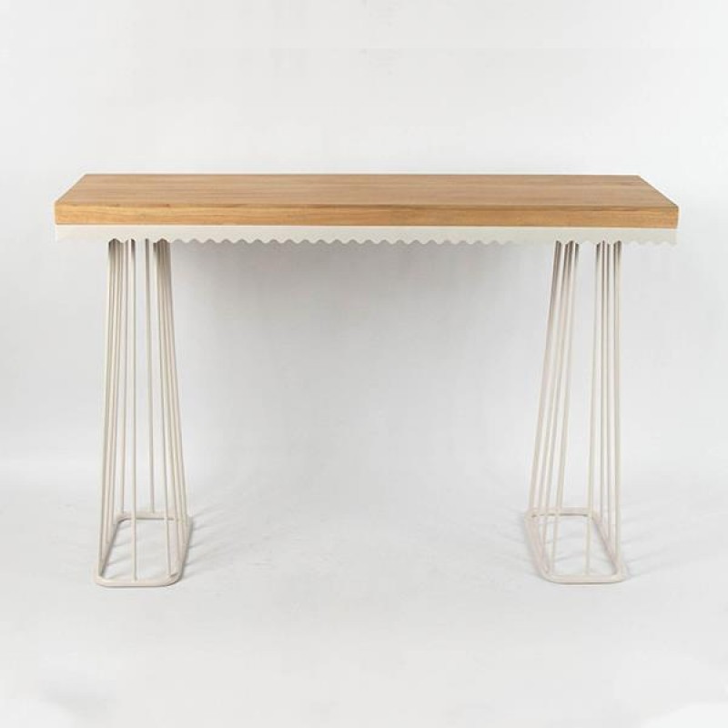 TABLE, METAL-WOOD, WHITE-NATURAL, 120x40x79cm 810-00037