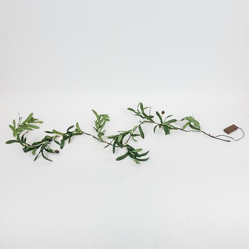 LIGHTED OLIVE GARLAND 150cm, 16 WARM WHITE MINI LED, BATTERY BOX 2xAA, LEAD WIRE 30cm, IP20 816-30001