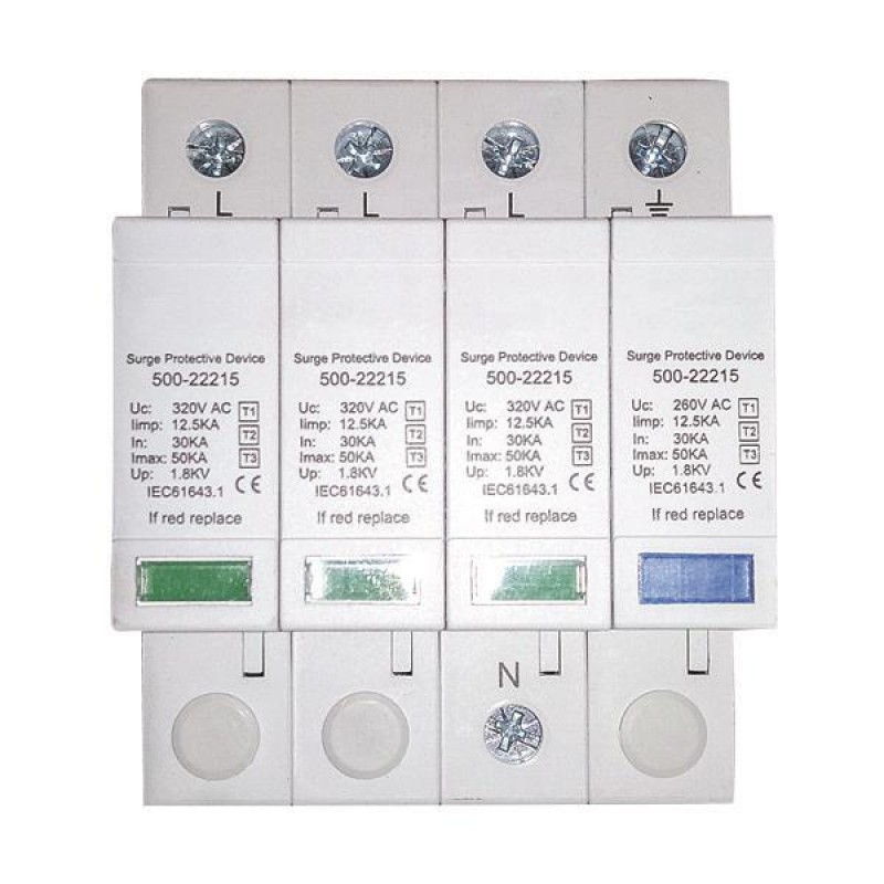 SURGE PROTECTIVE DEVICE TRIPLE PHASE T1-T2-T3 12.5kA 320V 4P 500-22215