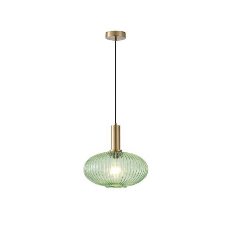 PENDANT LIGHT WITH EMBOSSED GLASS GREEN  1XΕ27 Max 15W Φ300X171X1200mm ARTE ILLUMINA TOPAZ 144-24081