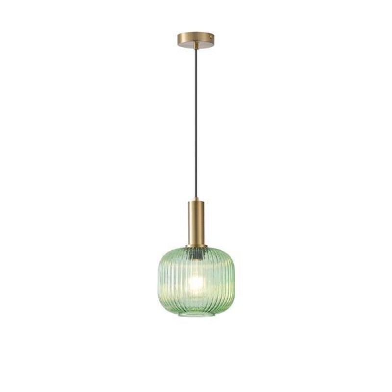 PENDANT LIGHT WITH EMBOSSED GLASS GREEN  1XΕ27 Max 15W 200X180X1200mm ARTE ILLUMINA TOPAZ 144-24083