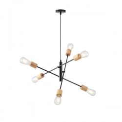 PENDANT LIGHT FIXTURES 6LIGHTS  6XΕ27 850X850X1540mm WOODEN&METAL BLACK ARTE ILLUMINA EDISON 144-30122