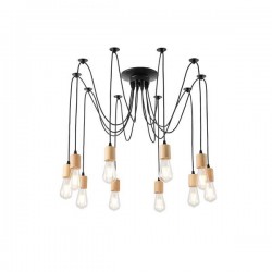 PENDANT LIGHT FIXTURES 10 LIGHTS 10XΕ27 1000X1000X510mm WOODEN&METAL BLACK ARTE ILLUMINA EDISON 144-30123