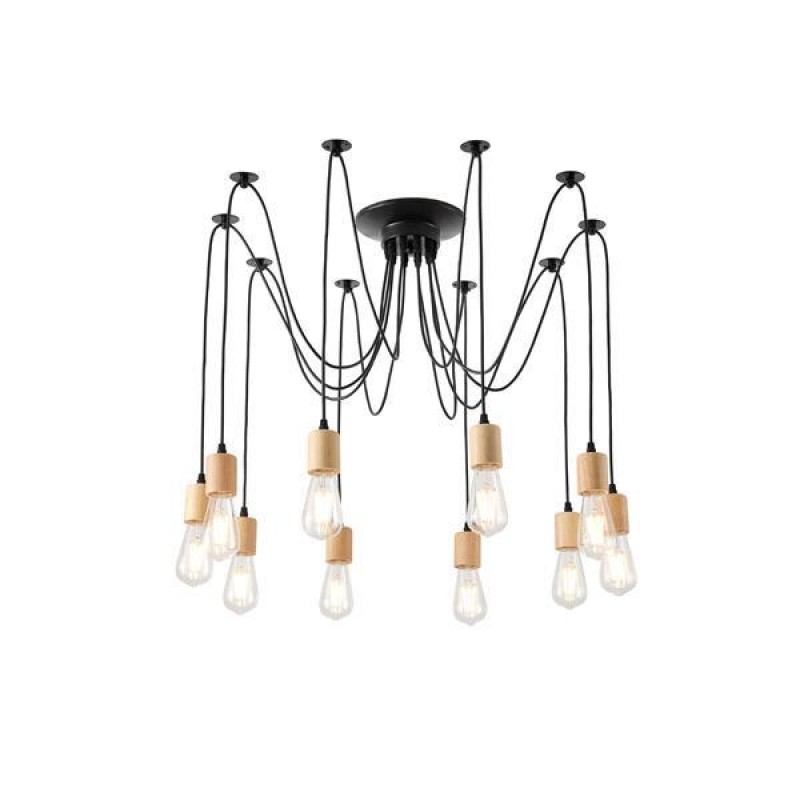 PENDANT LIGHT FIXTURES 10 LIGHTS 10XΕ27 1000X1000X510mm WOODEN&METAL BLACK ARTE ILLUMINA EDISON 144-30123