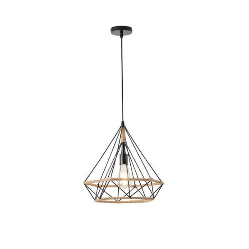 PENDANT LIGHT FIXTURE Ε27 MAX 15W 380X380X1450mm BLACK KHAKI ROPE & METAL  ARTE ILLUMINA FLARE 144-32021