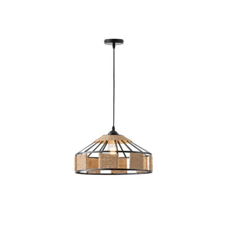 PENDANT LIGHT FIXTURE Ε27 MAX 15W 400X400X1300mm BLACK KHAKI ROPE & METAL  ARTE ILLUMINA HELIOS 144-32024