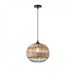 PENDANT LIGHT FIXTURE Ε27 MAX 15W 300X300X1370mm BLACK KHAKI ROPE & METAL  ARTE ILLUMINA HELIOS 144-32025