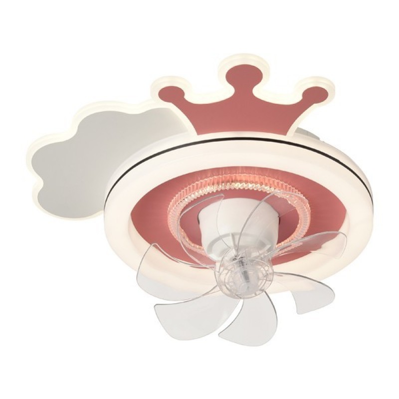 KIDS CEILING FAN CROWN PINK 15W WITH LED LIGHT 65W AND CONTROL 300-25057